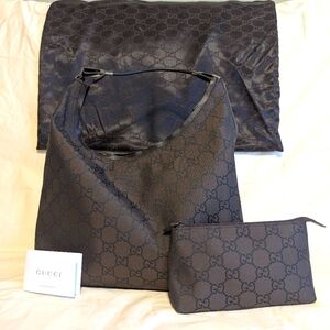 Gucci Vintage Canvas Hobo Shoulder Bag